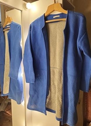 Кардиган жакет пиджак плащ удлиненный перфорация мягкий плюш пальто тренч замш голубой васишьковый синий5 фото