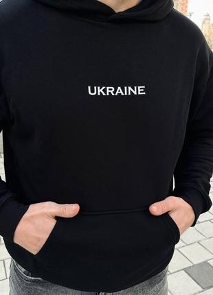 Худи мужское оверсайз с капюшоном черного цвета с принтом ukraine 23387 фото