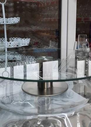 Блюдо-подставка поворотная d-32 см стеклянная на ножке для кенди баров a-plus 18192 фото