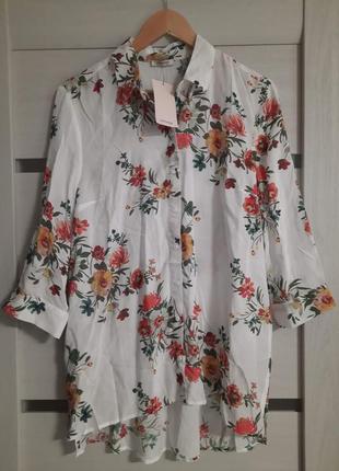 Удлиненная блуза, рубашка цветочный принт orsay разм.40