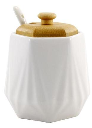 Цукорниця з ложкою та дерев'яною кришкою 330 мл pj03346-12 фото
