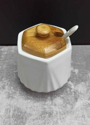 Цукорниця з ложкою та дерев'яною кришкою 330 мл pj03346-13 фото