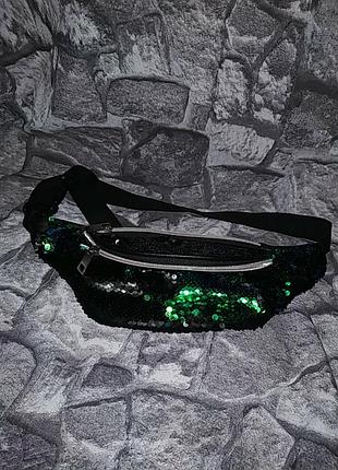 Поясная сумка бананка dolphin club в двухсторонних пайетках