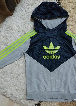 Теплый балахон лонгслив кофта олимпийка adidas на флисе 9-10 лет (можно дольше)