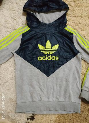 Теплий балахон лонгслив кофта олімпійка adidas на флісі 9-10 років (можна довше)