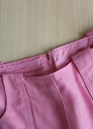 Юбка розовая трапеция мини с карманами а силуэта xs5 фото