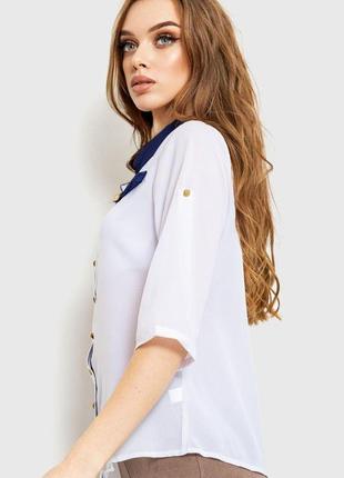 Блуза класична, колір біло-синій, 230r1013 фото