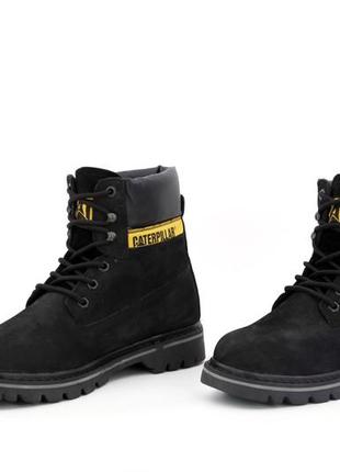 Чорні зимові черевики caterpillar winter boots на хутрі (зимові теплі черевики чорні чоловічі та жіночі 426 фото