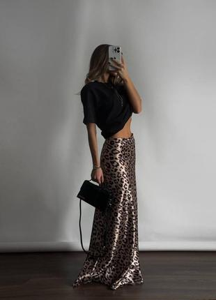 Атласная шелковая макси длинная юбка с леопардовым принтом лео леопард в стиле zara2 фото