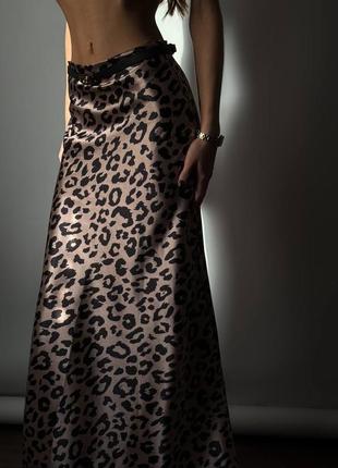 Атласна шовкова сатинова максі спідниця довга з леопардовим принтом лео леопард в стилі zara6 фото