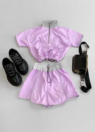 Комплект рефлективный комплект шорты и топ.крутой комплект шорты и топ