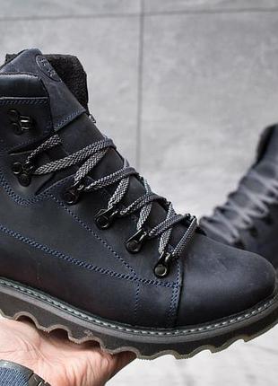 Зимние кожаные ботинки на меху cat rider nubuck denim
