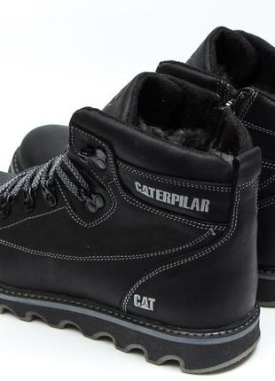 Кожаные зимние ботинки на меху cat rider nubuck black8 фото