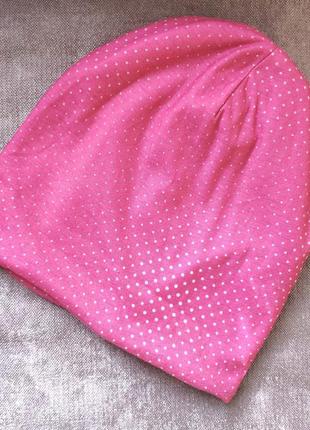 Детская шапка на флисе, утепленная, розового цвета в точку.2 фото