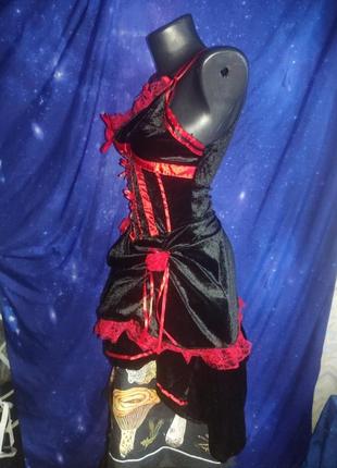Бархатное велюровое готическое вампирское платье с хвостом в стиле бурлеск кабаре