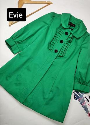 Пальто жіноче зеленого кольору прямого крою з укороченими рукавами від бренду evie s
