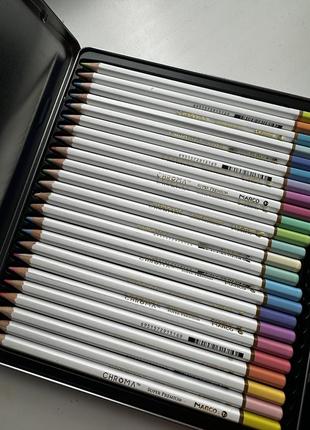 Карандаши цветные marco chroma manga пастельные 24 цвета в метал. кейсе1 фото