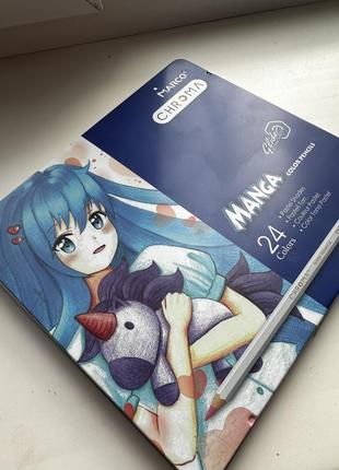 Карандаши цветные marco chroma manga пастельные 24 цвета в метал. кейсе3 фото