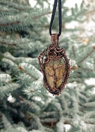 Кулон із лабрадориту.мідна підвіска ′дерево життя′.стильний подарунок.