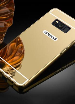 Металлический , чехол бампер с зеркальным покрытием для samsung note 5 золотой1 фото