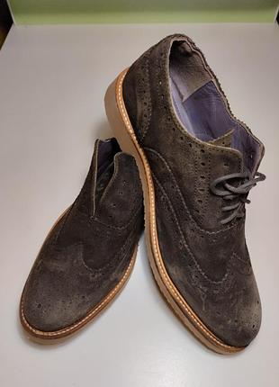 Брогі  перфоровані класичні чоловічі туфлі замш шкіряні