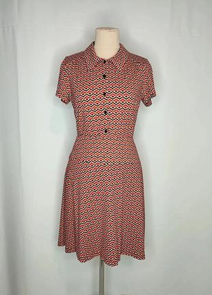 Костюм винтажный, вискоза, терракотовый, геометрический принт