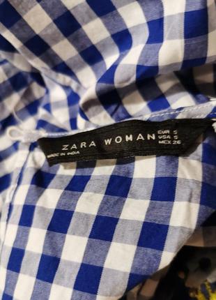 Блуза в клітку з вишивкою асиметрична zara woman коттон бавовна10 фото