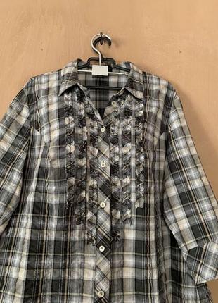 Симпатичная блуза коттон рубашка в клетку с рюшками размер 56/583 фото