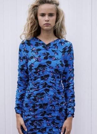 New! синее женское платье zara цветочный принт 💙💙2 фото