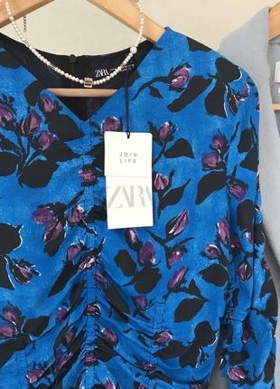 New! синее женское платье zara цветочный принт 💙💙3 фото