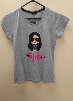 Футболка женская серая и-5435. размеры: s,m,l,xl.