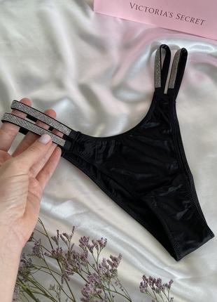 Трусики victoria’s secret very sexy shine оригінал чорні бразиліани стрази камінці