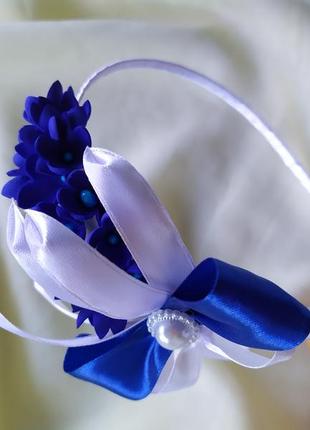 Обруч пролисок, ободок с синими цветками, веночек3 фото