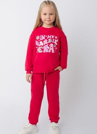 Детский красный натуральный черный спортивный костюм для девочки свитшот брюки barbie барби хлопок