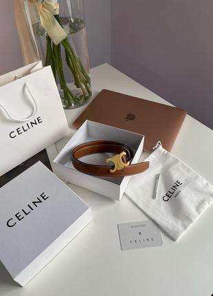 Ремінь premium 1:1 celine medium triomphe belt in taurillon leather brown