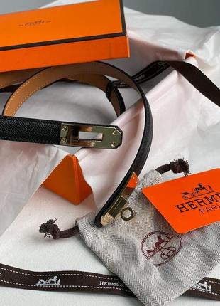 Ремінь premium 1:1 hermes kelly 18 belt black leather3 фото