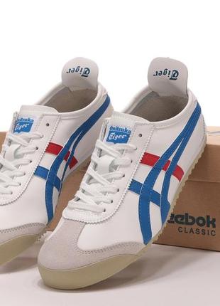 Чоловічі кросівки білі з сірим та синім asics onitsuka tiger mexico 66