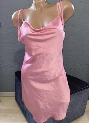 Сукня в піжамному стилі стильное платье в бельевом стиле атласное нежно розовое2 фото