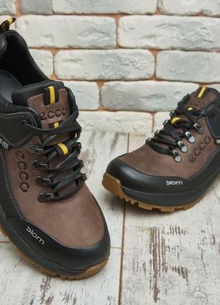 Мужские кожаные кроссовки в стиле ecco, коричневое кроссовки с натуральной козы4 фото