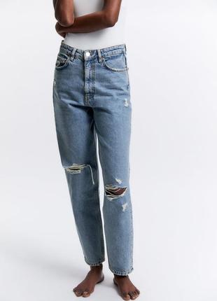 Джинсы мои высокая посадка zara zw the 90s mom fit джинсы с потертостями 9863/0428 фото
