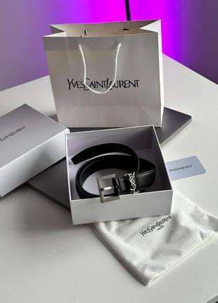 Ремінь premium 1:1 ysl cassandre belt with square buckle black/silver6 фото