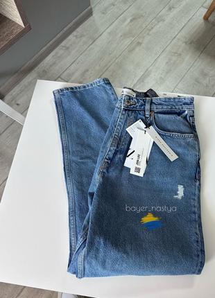 Джинси мої висока посадка zara zw the 90s mom fit джинси з потертостями 9863/042