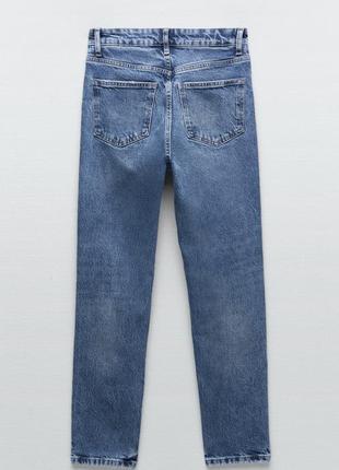 Синие джинсы слим с высокой посадкой zara джинсы с потертостями зара slim fit 6688/2345 фото