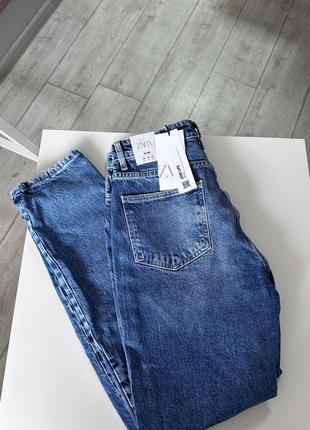 Синие джинсы слим с высокой посадкой zara джинсы с потертостями зара slim fit 6688/2347 фото