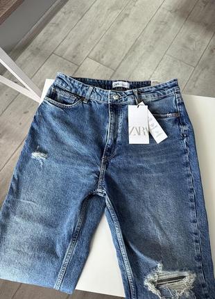 Синие джинсы слим с высокой посадкой zara джинсы с потертостями зара slim fit 6688/2346 фото