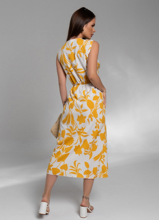 Приталена сукня міді крою на запах принт легка класика3 фото
