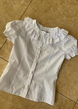 Школьная рубашка  sciehce блузка, короткий рукав,  жабо, рюш,  классика,  форма
