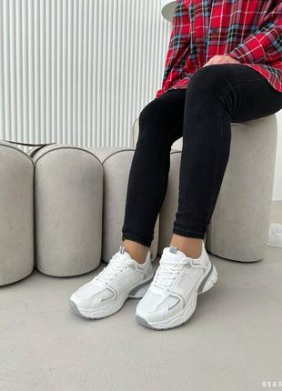 Женские кожаные/текстильные, белые, стильные и качественные кроссовки комбинированные. от 36 до 41 г9 фото