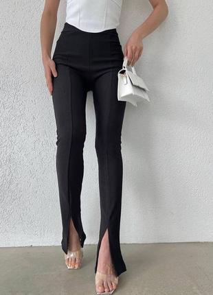 Черные женские брюки брюки с разрезами🖤2 фото