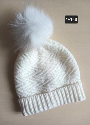Біла шапка для дівчат с бубоном primark ✔️ 1+1=3